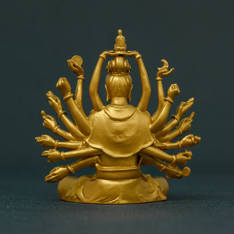 SIMPLE PRACTICE Golden Thousand-Hand Guanyin Statue - Feng Shui Buddhist Figurine for Home & Meditation