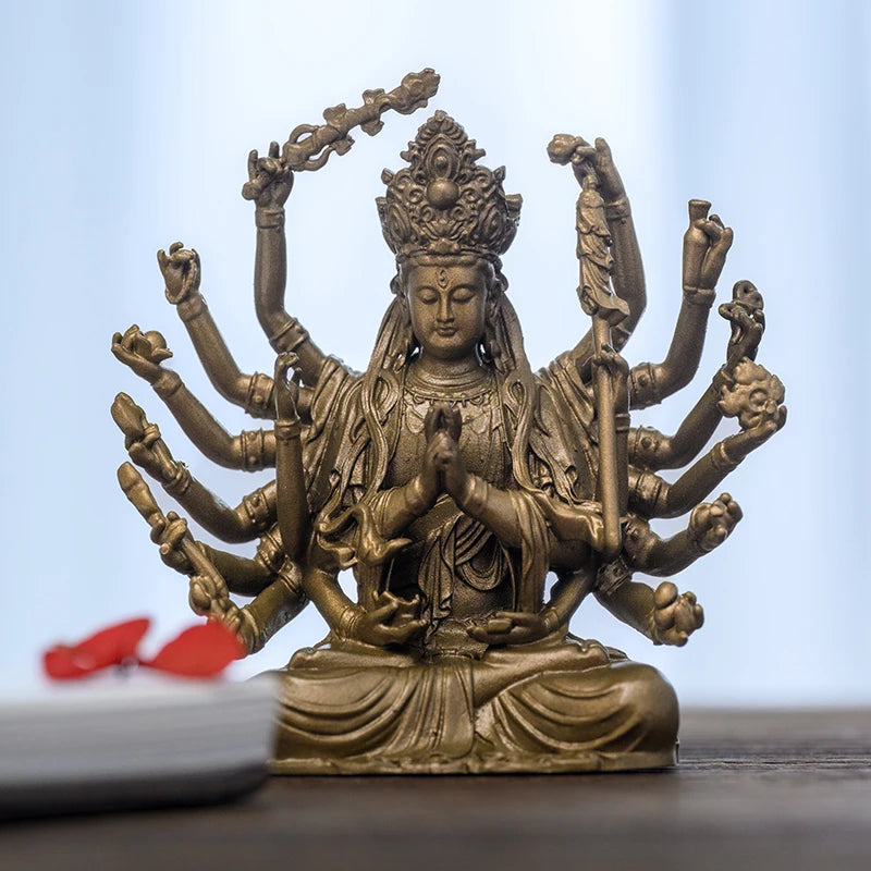 SIMPLE PRACTICE Brass Cundi Bodhisattva Statue, Mini Buddha Figurine for Home Altar, Meditation, and Spiritual Healing