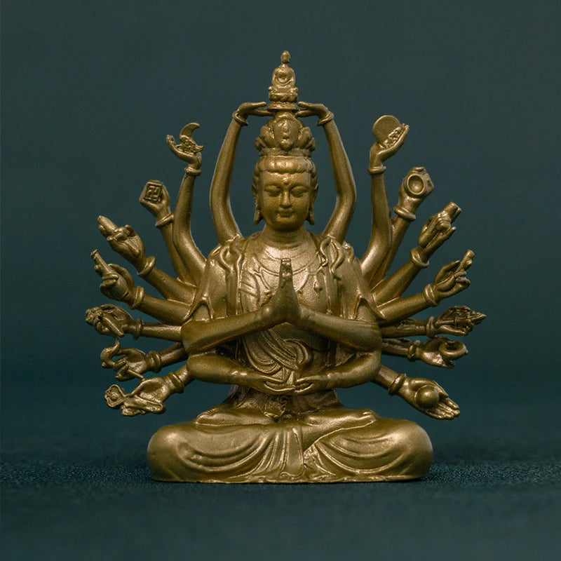 SIMPLE PRACTICE Thousand-Hand Guanyin Statue - Vintage Brass Buddhist Figurine for Home & Meditation