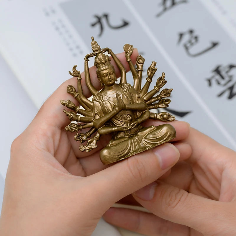 SIMPLE PRACTICE Thousand-Hand Guanyin Statue - Vintage Brass Buddhist Figurine for Home & Meditation