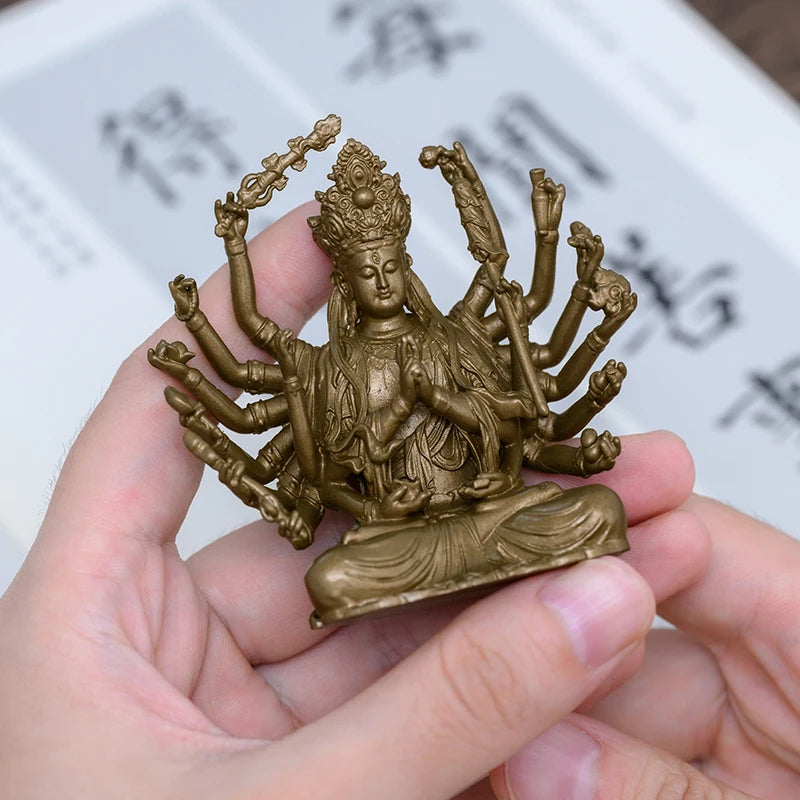 SIMPLE PRACTICE Brass Cundi Bodhisattva Statue, Mini Buddha Figurine for Home Altar, Meditation, and Spiritual Healing