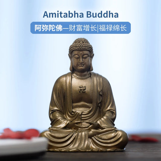 SIMPLE PRACTICE Antique Amida Buddha Statue – Brass Buddhist Figurine for Zen Decor