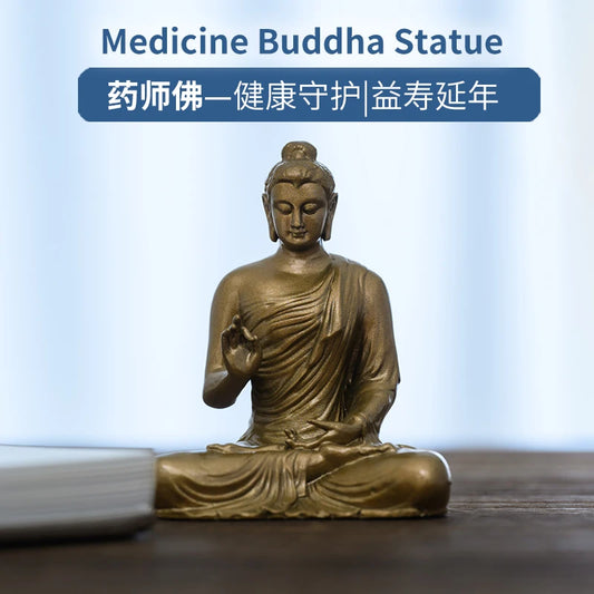 SIMPLE PRACTICE Brass Medicine Buddha Statue, Mini Healing Buddha Figurine for Home Altar and Meditation