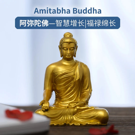 SIMPLE PRACTICE Golden Amida Buddha Statue – Brass Handmade Buddhist Decor