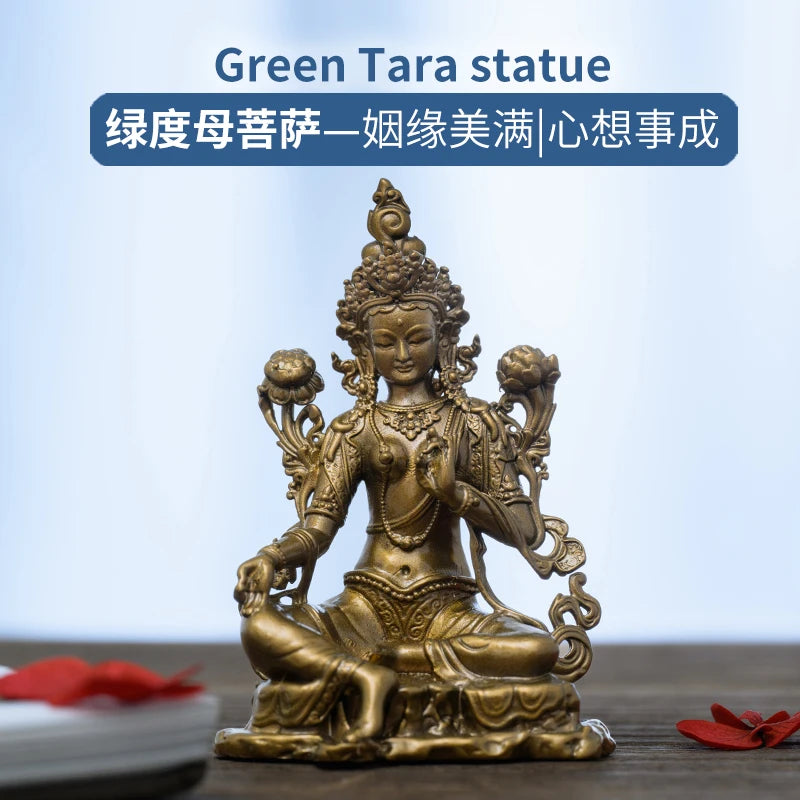 SIMPLE PRACTICE Green Tara Statue Brass Handmade Buddhist Goddess Altar Decor