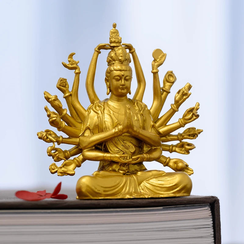 SIMPLE PRACTICE Golden Thousand-Hand Guanyin Statue - Feng Shui Buddhist Figurine for Home & Meditation