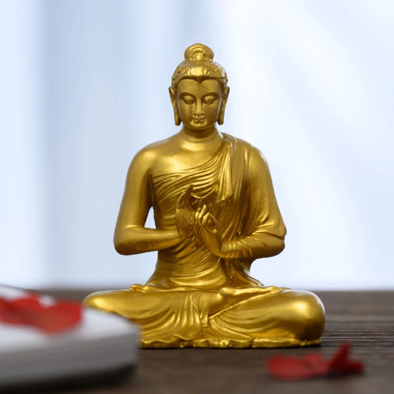 SIMPLE PRACTICE Golden Shakyamuni Buddha Statue Feng Shui Blessing Decor for Home & Office