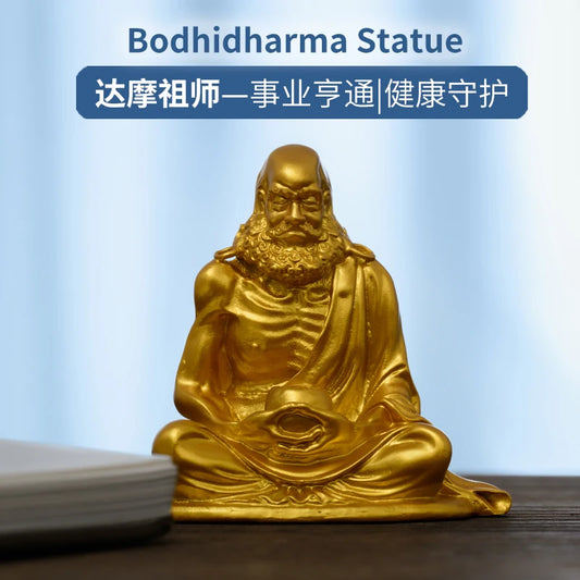 SIMPLE PRACTICE Golden Bodhidharma Statue - Small Feng Shui Protection Figurine