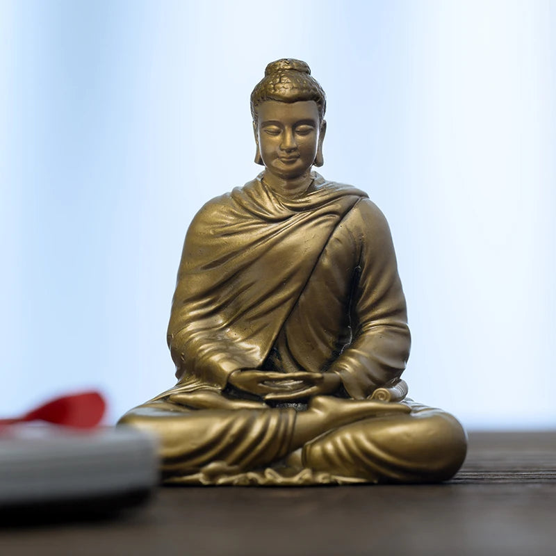 SIMPLE PRACTICE Shakyamuni Buddha Statue Antique Brass Meditation Decor Buddhist Spiritual Gift for Home & Altar