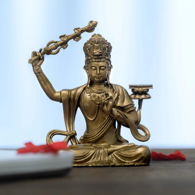 SIMPLE PRACTICE Manjushri Bodhisattva Statue - Brass - Meditation, Study & Altar Decor