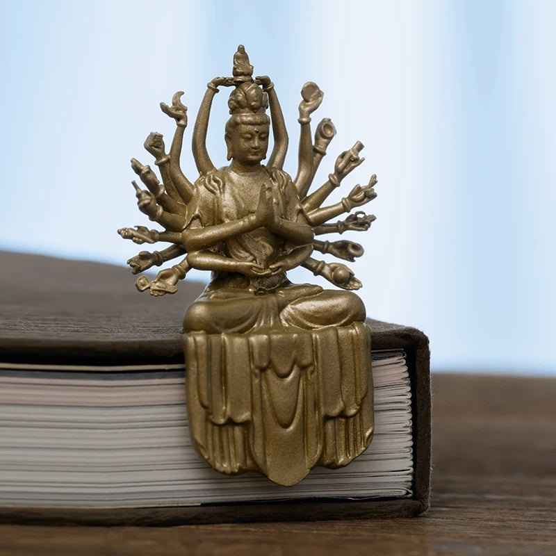 SIMPLE PRACTICE Mini Thousand-Hand Guanyin Statue - Small Brass Buddhist Amulet for Travel & Protection