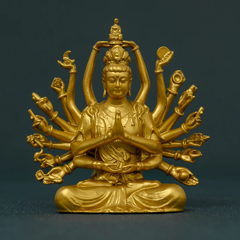 SIMPLE PRACTICE Golden Thousand-Hand Guanyin Statue - Feng Shui Buddhist Figurine for Home & Meditation