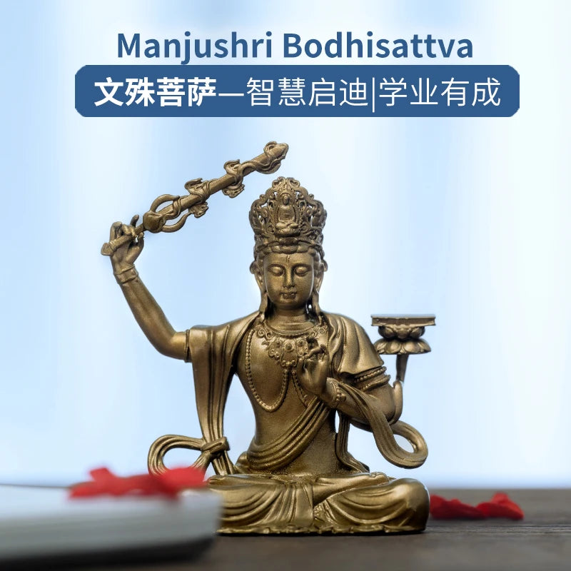 SIMPLE PRACTICE Manjushri Bodhisattva Statue - Brass - Meditation, Study & Altar Decor