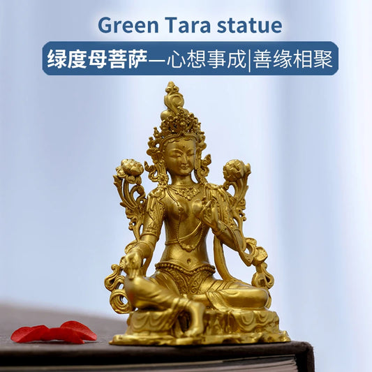 SIMPLE PRACTICE Gold Green Tara Statue Tibetan Buddhist Home Altar Blessing