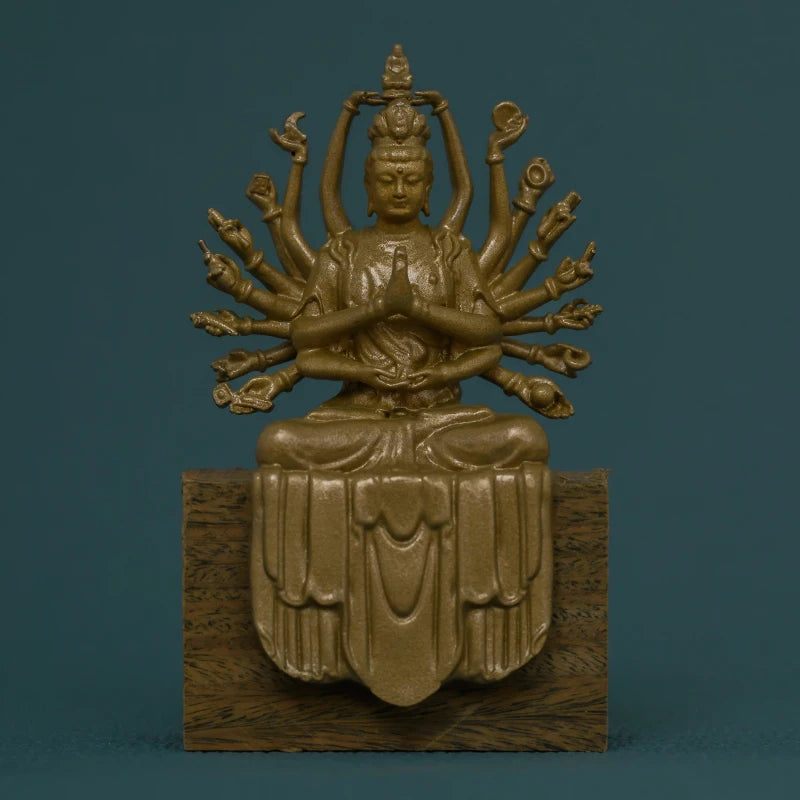 SIMPLE PRACTICE Mini Thousand-Hand Guanyin Statue - Small Brass Buddhist Amulet for Travel & Protection