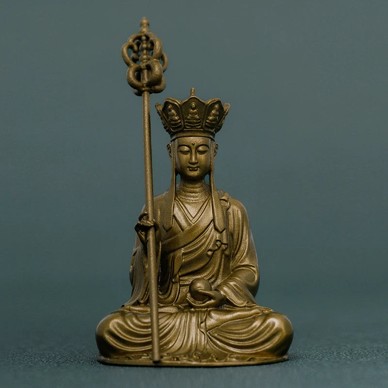 SIMPLE PRACTICE Large Kṣitigarbha Bodhisattva Statue, Brass Home Altar Decor