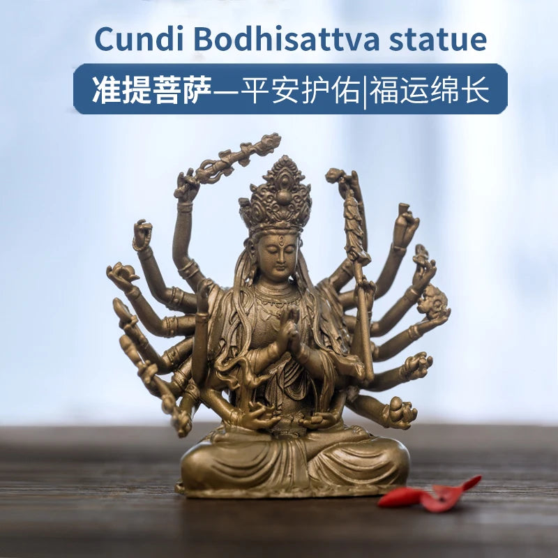 SIMPLE PRACTICE Brass Cundi Bodhisattva Statue, Mini Buddha Figurine for Home Altar, Meditation, and Spiritual Healing