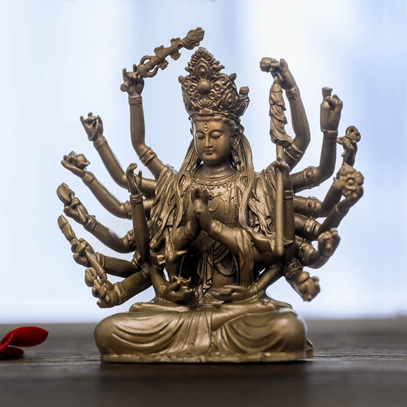 SIMPLE PRACTICE Brass Cundi Bodhisattva Statue, Mini Buddha Figurine for Home Altar, Meditation, and Spiritual Healing