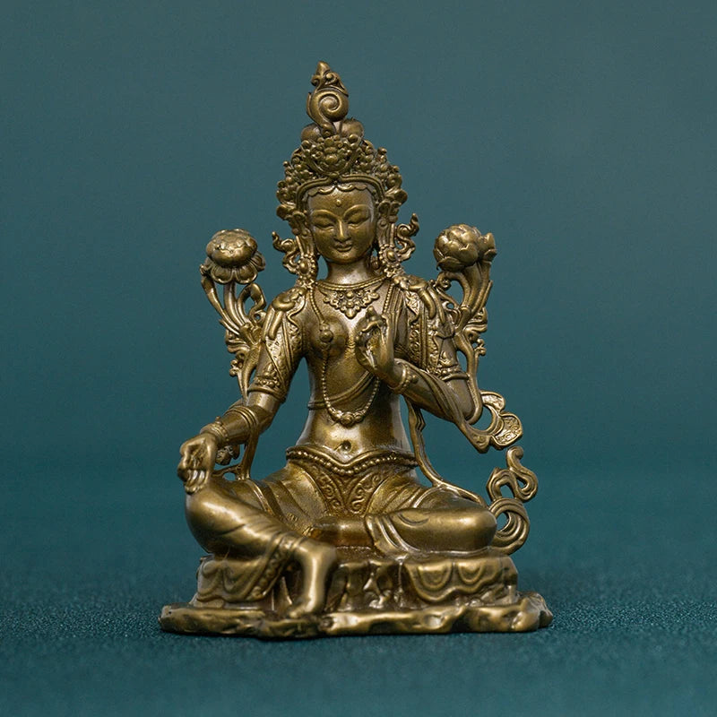 SIMPLE PRACTICE Green Tara Statue Brass Handmade Buddhist Goddess Altar Decor