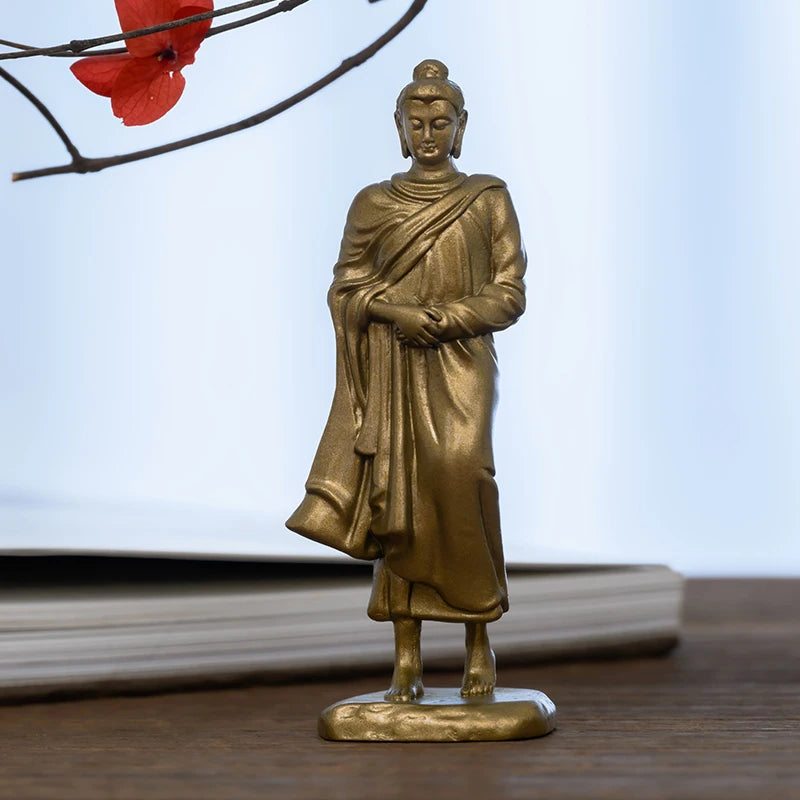 SIMPLE PRACTICE Shakyamuni Buddha Statue Mini Antique Brass Meditation Decor for Spiritual Awakening