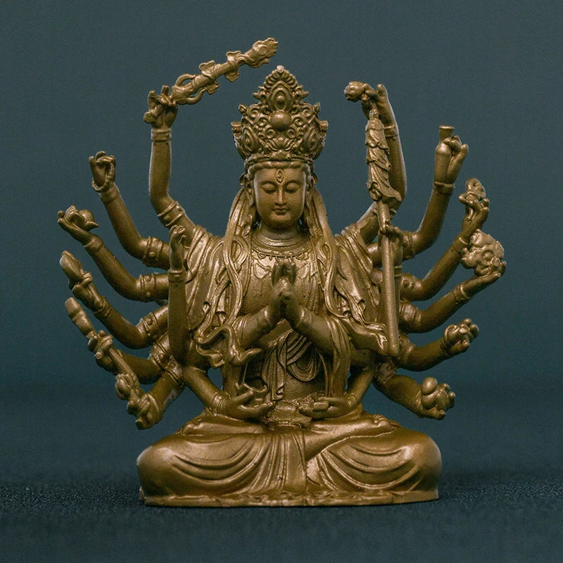 SIMPLE PRACTICE Brass Cundi Bodhisattva Statue, Mini Buddha Figurine for Home Altar, Meditation, and Spiritual Healing