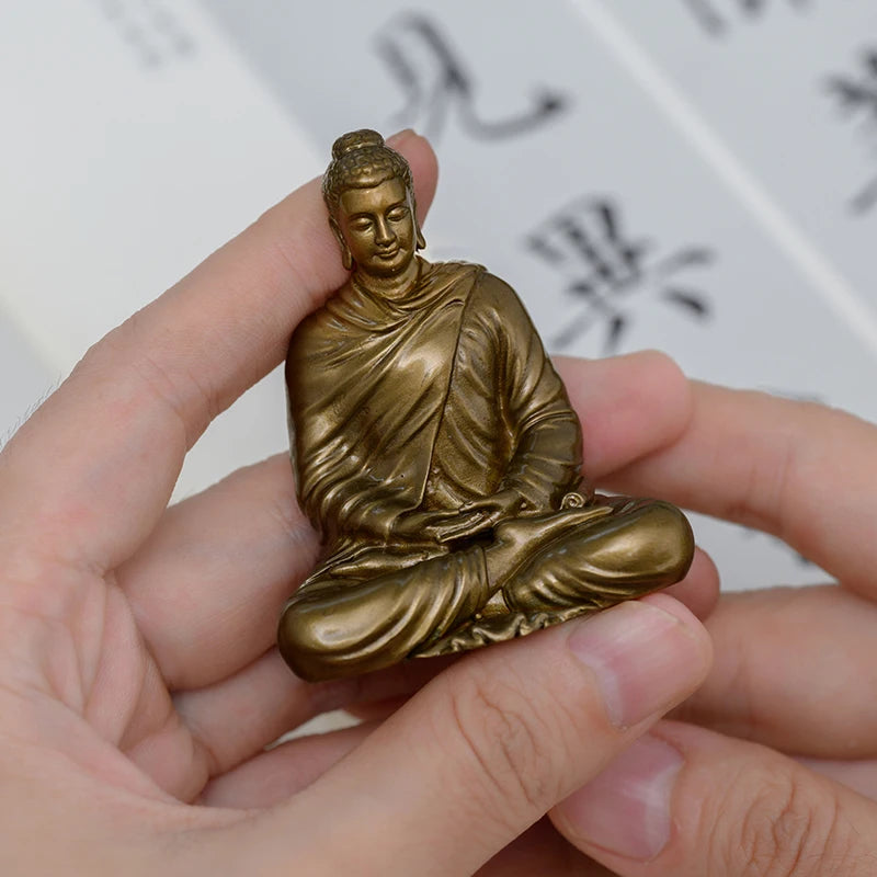 SIMPLE PRACTICE Shakyamuni Buddha Statue Antique Brass Meditation Decor Buddhist Spiritual Gift for Home & Altar