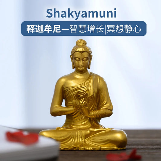 SIMPLE PRACTICE Golden Shakyamuni Buddha Statue Feng Shui Blessing Decor for Home & Office