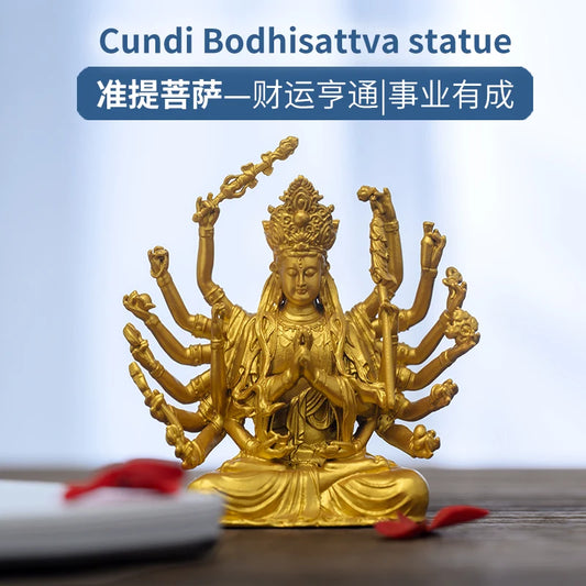 SIMPLE PRACTICE Gold-Plated Cundi Bodhisattva Statue, High-End Buddhist Gift for Meditation and Home Altar