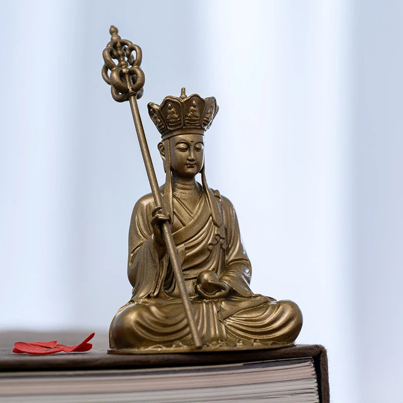 SIMPLE PRACTICE Large Kṣitigarbha Bodhisattva Statue, Brass Home Altar Decor