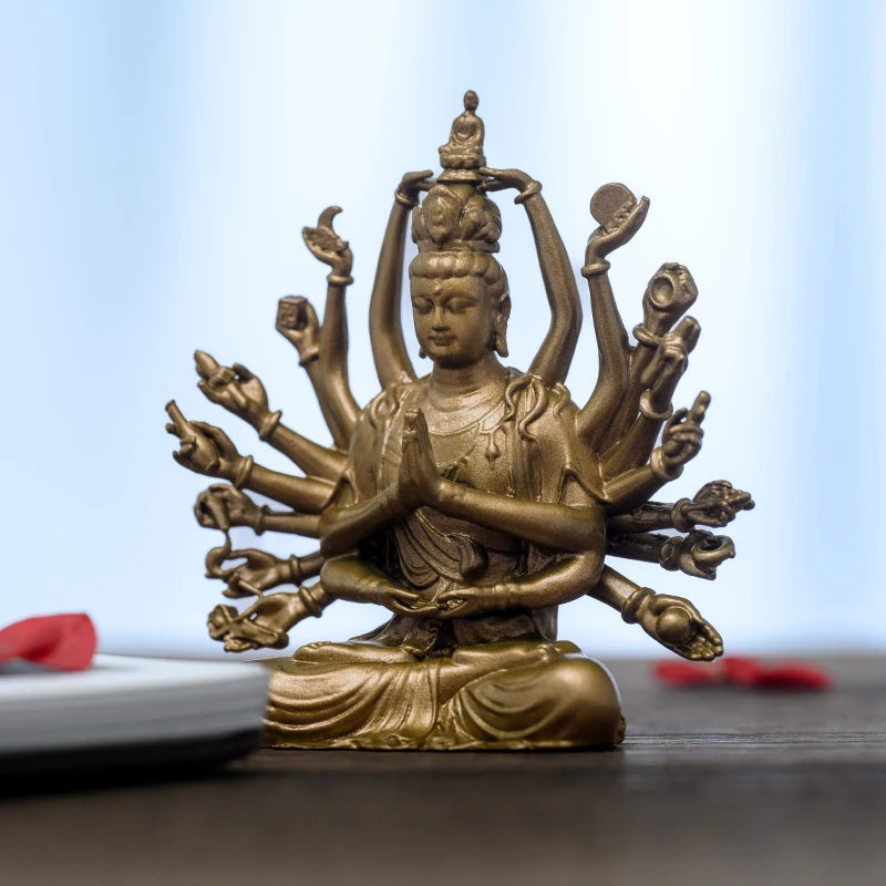 SIMPLE PRACTICE Thousand-Hand Guanyin Statue - Vintage Brass Buddhist Figurine for Home & Meditation