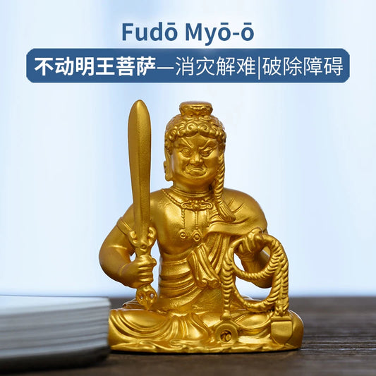 SIMPLE PRACTICE Golden Fudō Myō-ō Statue - Wealth & Feng Shui Blessings