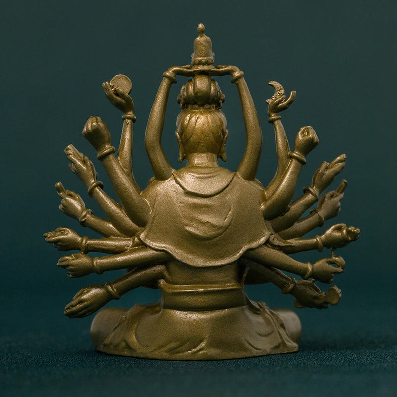 SIMPLE PRACTICE Thousand-Hand Guanyin Statue - Vintage Brass Buddhist Figurine for Home & Meditation