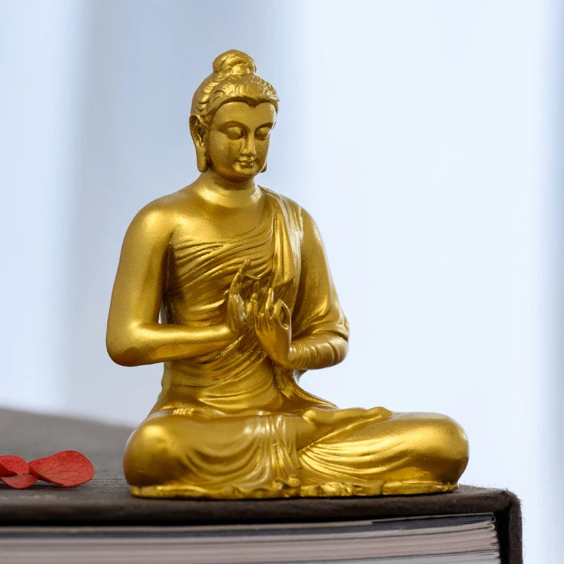 SIMPLE PRACTICE Golden Shakyamuni Buddha Statue Feng Shui Blessing Decor for Home & Office