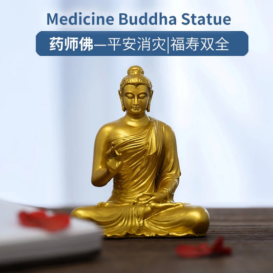 SIMPLE PRACTICE Gold Medicine Buddha Statue, High-End Buddhist Gift for Healing and Meditation