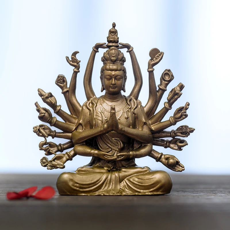 SIMPLE PRACTICE Thousand-Hand Guanyin Statue - Vintage Brass Buddhist Figurine for Home & Meditation