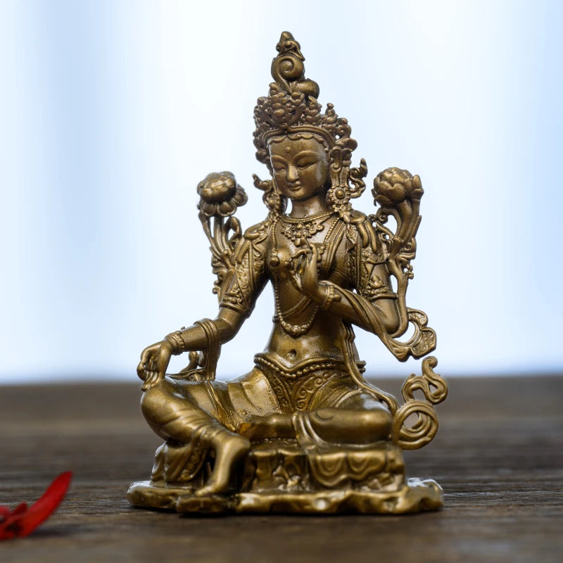 SIMPLE PRACTICE Green Tara Statue Brass Handmade Buddhist Goddess Altar Decor