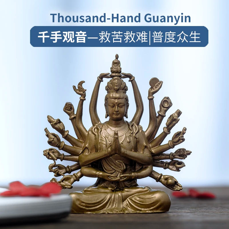 SIMPLE PRACTICE Thousand-Hand Guanyin Statue - Vintage Brass Buddhist Figurine for Home & Meditation