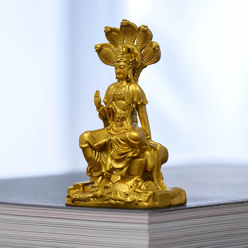 SIMPLE PRACTICE Golden Nagarjuna Bodhisattva Statue - Buddhist Feng Shui & Altar Decor