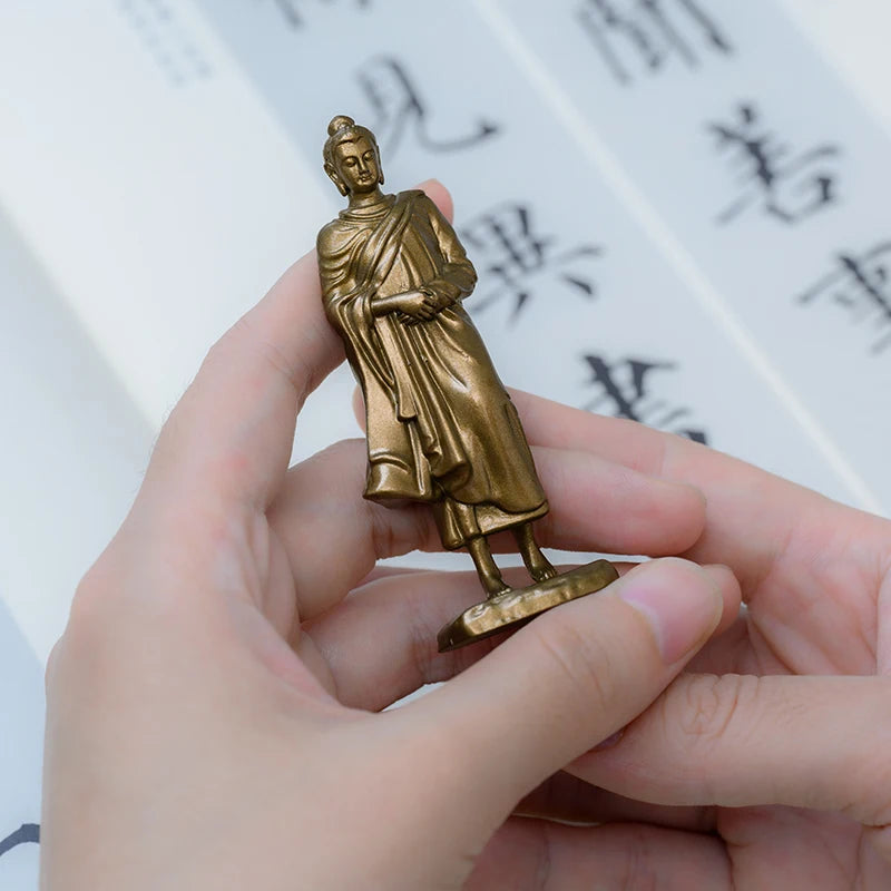 SIMPLE PRACTICE Shakyamuni Buddha Statue Mini Antique Brass Meditation Decor for Spiritual Awakening