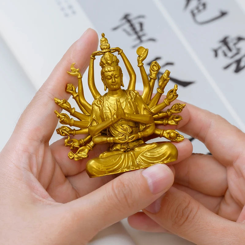 SIMPLE PRACTICE Golden Thousand-Hand Guanyin Statue - Feng Shui Buddhist Figurine for Home & Meditation